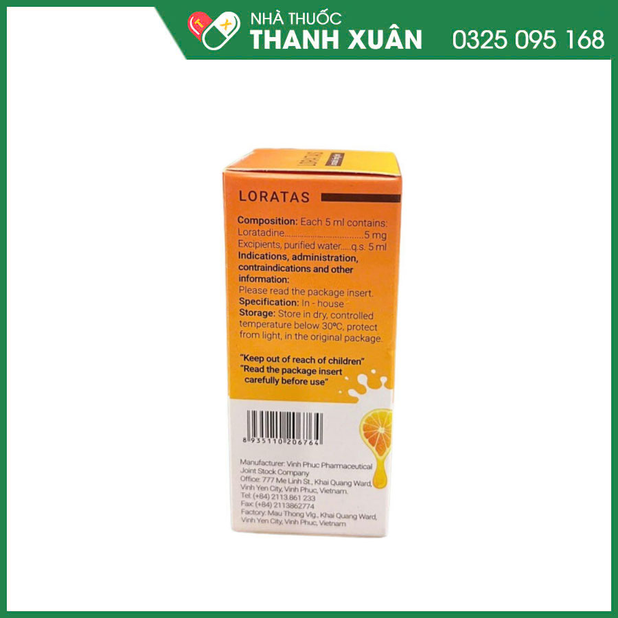 Loratas 5mg/5ml thuốc điều trị các triệu chứng hắt hơi, sổ mũi, mẩn ngứa, mề đay
